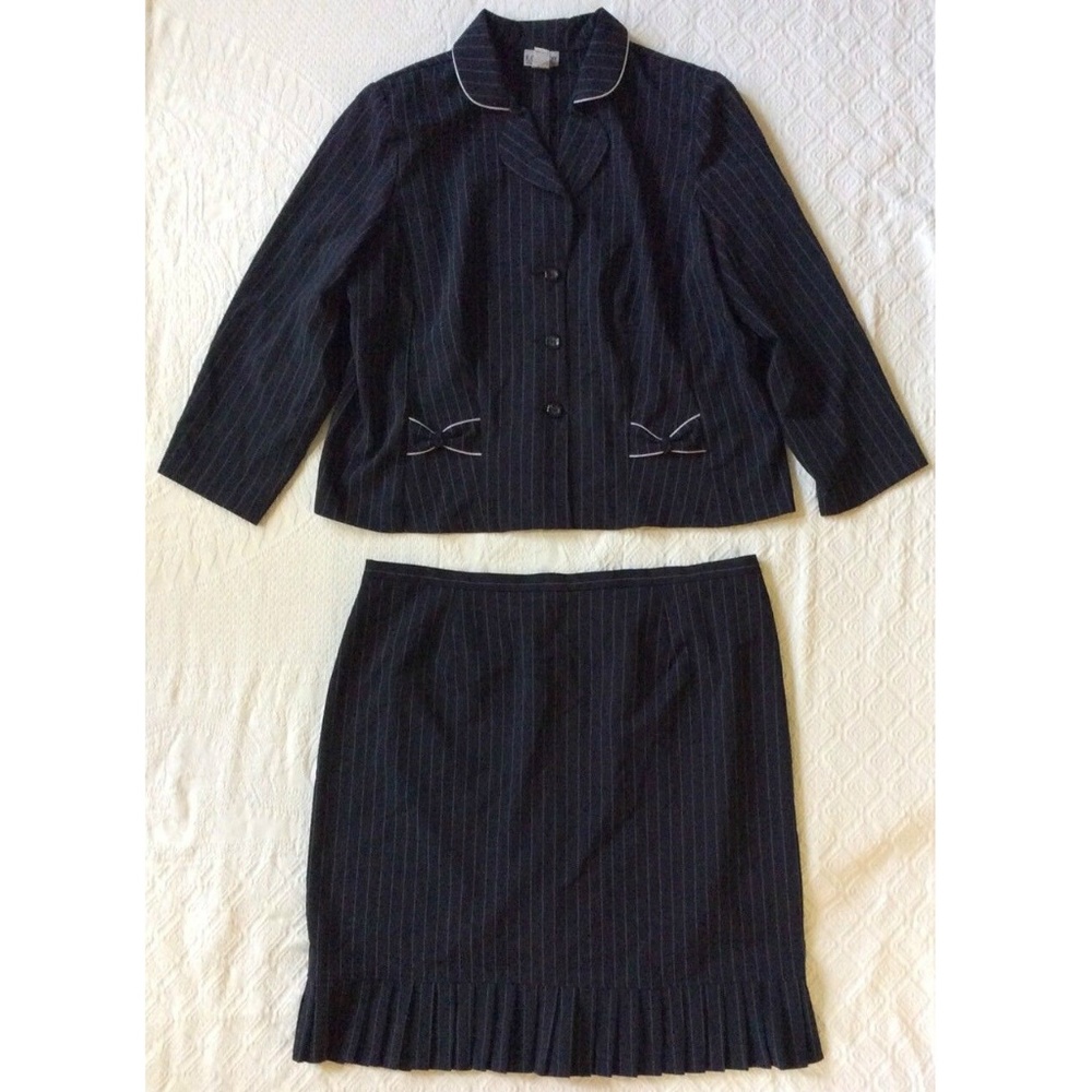 KC Spencer Womens Skirt Suit Navy Blue 24W Blazer